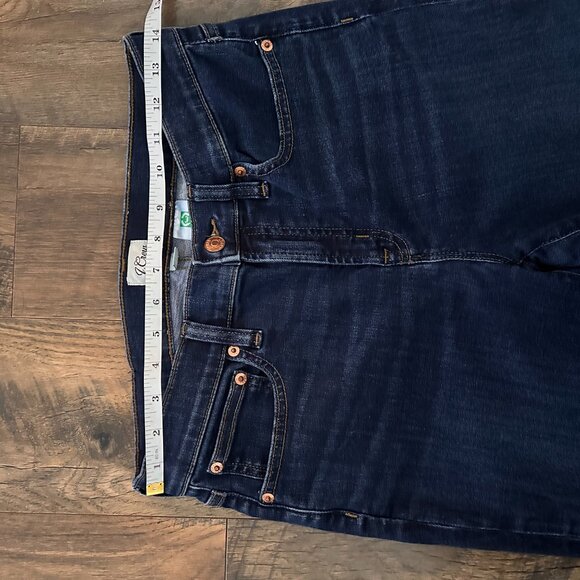 J Crew Classic Toothpick High Rise Raw Hem Dark Blue Stretch Denim Jeans - Picture 2 of 6
